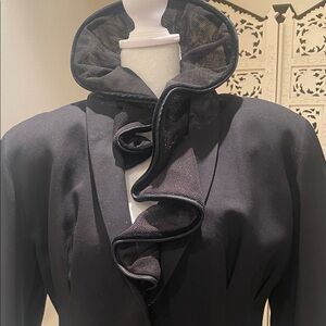 Rare Vintage Italian blazer, exaggerated shoulder withmesh, ruffle Neck line
